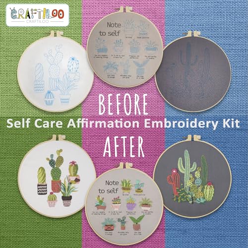 Cactus Embroidery Kits for Adults - Stamped Beginner Hand Embroidery - color: Note To Self