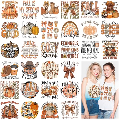 Yuntau 30 Pcs Western Fall Iron on Transfers Patches, DTF Vinyl Decal - style: Autumn Leopard Print