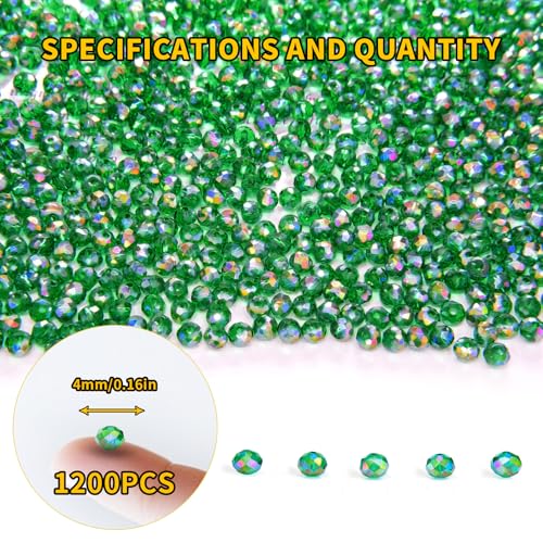 1200Pcs 4mm Crystal Glass Beads for Jewelry Making Beads for Bracelets Necklace Pendants Making Supplies(Malachite Green) - color: Malachite green, size: 4mm 1200pcs