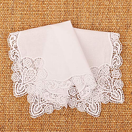Milesky White Wedding Handkerchief Pure Cotton, Soft Ladies Hanky with Crochet Lace - color: Ch06