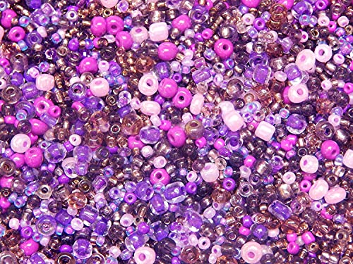 Perlin Glass Seed Beads 2mm 3mm 4mm Round Pony Beads Pack of 3000 Mixed Size, Colour Mix for Jewelry Making Earrings Bracelets Pendants Waist DIY Handmade (Purple) - color: Purple
