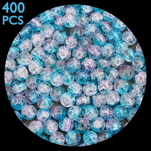 400PCs 4mm Blue Pink Crackle Glass Beads Bulk, Round Smooth Hole Glass Crystal Beads for Jewelry Making, DIY Bracelets, Necklaces, Bag Charms, Keychains and Craft Projects - color: Blue Pink Crackle, size: 4MM