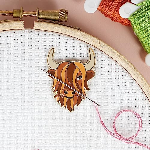 Caterpillar Cross Stitch Needle Minder - Highland Cow for Cross Stitch, Sewing, Embroidery and Needlework Accessories, Enamel and Magnetic