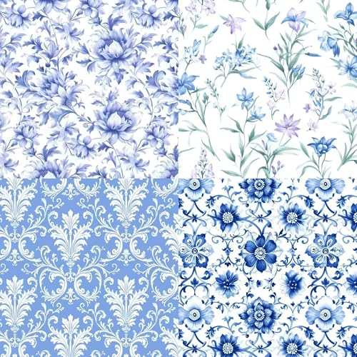 50pcs 8 x 8 inches Cotton Fabric Bundle-Blue Paisley - color: Blue Paisley, size: 8” x 8”