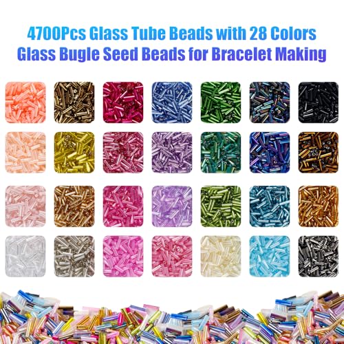 Ybxjges 4800Pcs 7mm Tube Beads Kit with 28 Colors Glass Bugle Seed Beads Small Craft Beads for DIY Bracelet Necklaces Jewelry Making