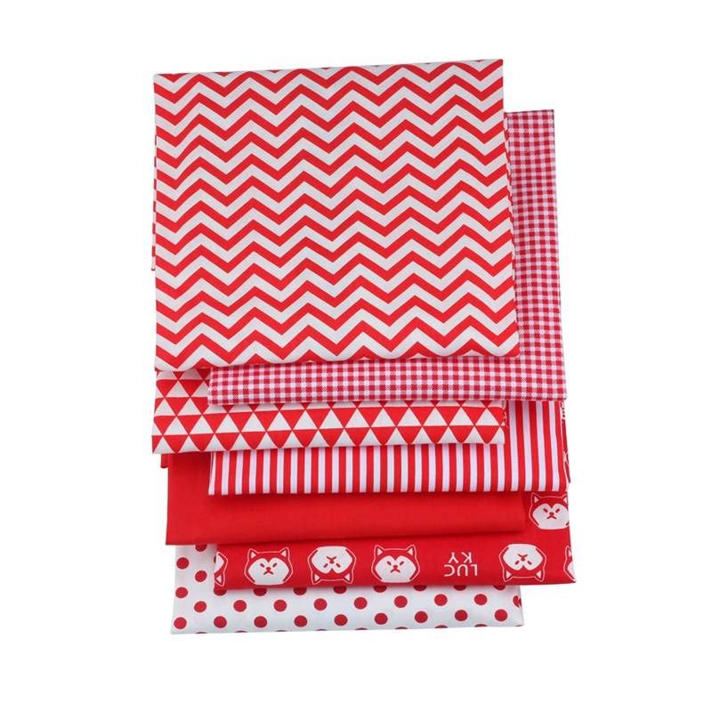 AMORNPHAN Red Fox Series Dot Stripes Cartoon Printed 100% Cotton Quilting Bundles Fabric for Patchwork Needlework DIY Sewing Crafting Precut Face Mask 16x20 Inches (40x50cm.) Set of 7 Pieces (Red) - color: Red
