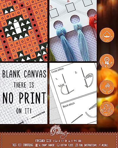 Povitrulya Counted Cross Stitch Bookmark Kit 'Pumpkin Ghost' - DIY Embroidery Set for Adults - color: Ghost