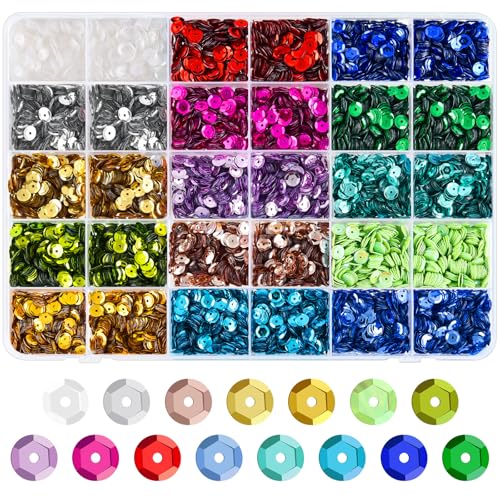 NACHLYNN 16800 Pcs 6MM Bulk Loose Sequins 15 Colors Rainbow Round Sequins for Crafts Sewing Wedding Christmas Jewelry Making Nail Arts Crafts - color: Multicolor