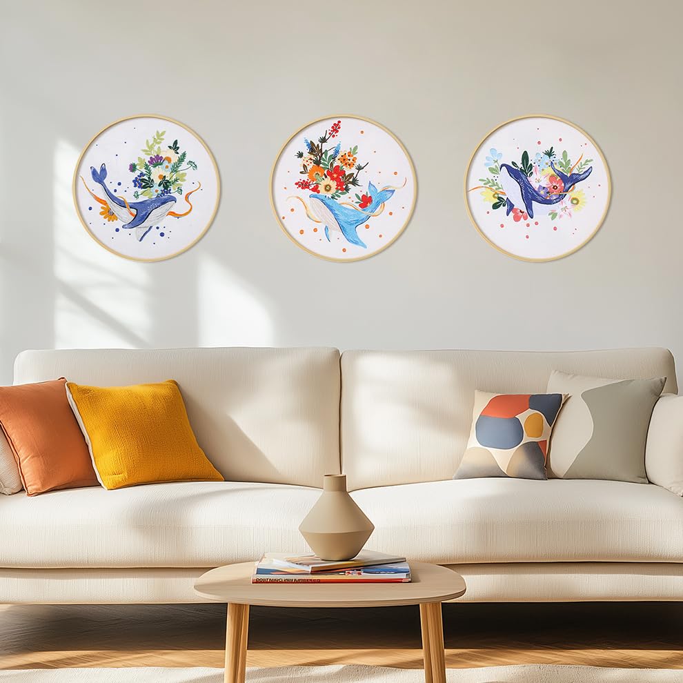KEKEMEOW 3 Sets Embroidery Kit for Beginners, Stitches with Whale and Flowers, Embroidery Stitch Practice kit for Adults Craft Lover, Cross Stitch Kit with Pattern、Instruction、Hoop - color: whale