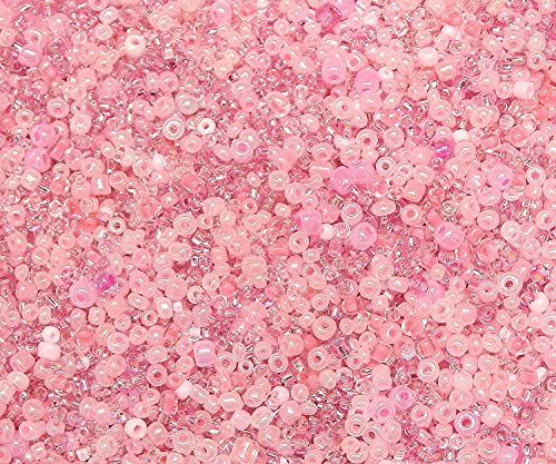 Perlin Glass Seed Beads 2mm 3mm 4mm Round Pony Beads Pack of 3000 Mixed Size, Colour Mix for Jewelry Making Earrings Bracelets Pendants Waist DIY Handmade (Pink) - color: Pink