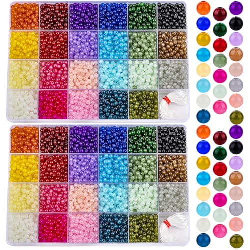 XSEINO 5700PCS 4mm Round Glass Beads for Jewelry Making, 23 Colors Crystal Beads for Bracelets Jewelry Making and DIY Crafts - color: 4mm Glass Beads