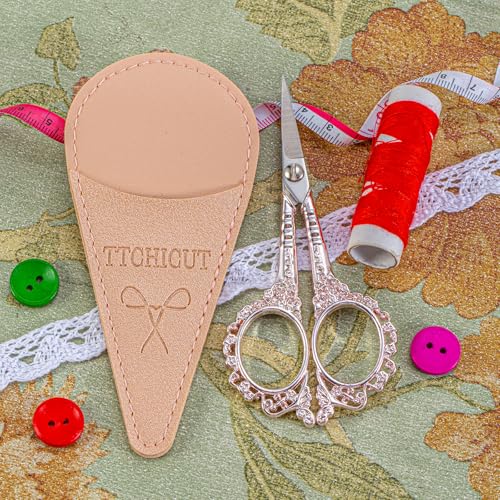 All Purpose Scissors With Sheath - Sharp for Sewing, Embroidery, Cuticle, Eyebrows, Manicure, Pedicure, Beauty Grooming - Office, Home, School, Crafts (Pink Gold) - color: Pink Gold