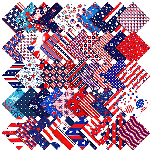 Irenare 100 Pcs 8 x 8 Inches Cotton Patriotic Fabric Squares - style: Star