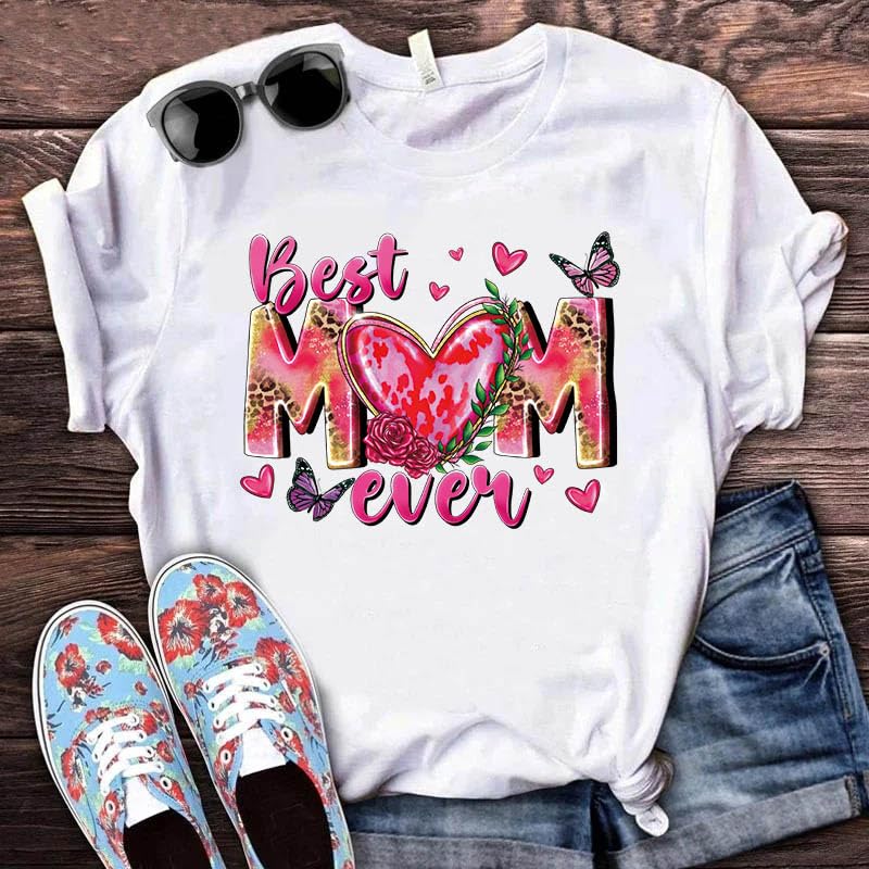 Mother’s Day DTF Transfer Ready to Press, 4PCS Best Mom Ever Iron on Patches Pink Flower Butterfly Heat Transfer Vinyl Decals Mama Leopard Print Iron on Appliques for T-Shirt Bags DIY Spiritual Craft - color: Pink Mother's Day A