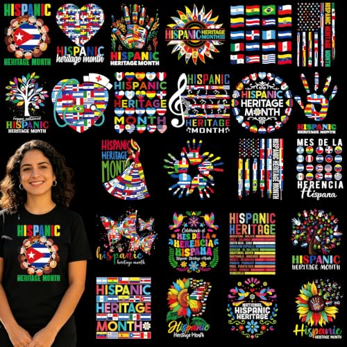 Dazoratix DTF Transfers Ready to Press - 24 Sheets Hispanic Heritage Month Iron on Patches for T Shirts Latino Culture Pride Heat Stickers Vinyl Decal for Clothes Pillow Bag Hat DIY Crafts Decorations - style: Hispanic Heritage Month