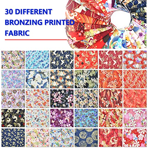 30 Pcs Cotton Quarters Fabric Bundle - 8" x 10" Japanese Style Wrapping Cloth Quilting Fabric for DIY Patchwork Sewing Craft with Different Patterns