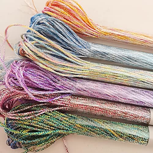 KCS 6-Strand Cross Stitch Metallic Variegated Pearl Shiny Embroidery Floss (6 skeins, Multicolored 3) - color: Multicolored 3