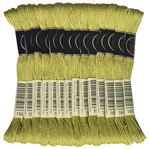 LE PAON Embroidery Floss, 14-Pack Six Strands 100% Long Staple Cotton Embroidery Thread, 8.7-Yard，Color Number：166,Lime Green - color: 166