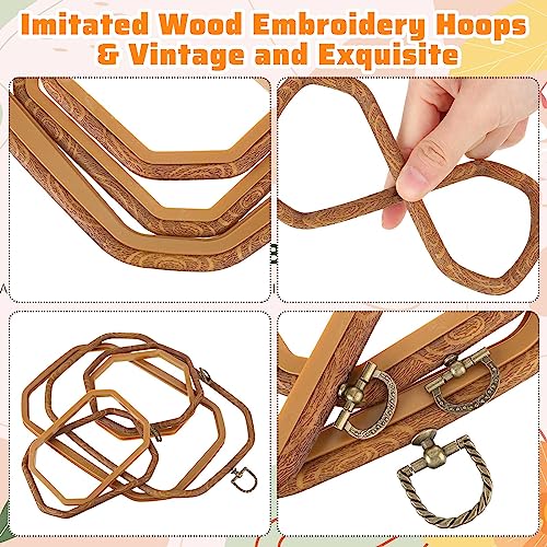 Qunclay 9 Pcs Large Embroidery Hoop Frame Decorative Imitated Wood Display Frame Circle Oval Octagonal Cross Stitch Hoop Ring for DIY Sewing Craft and Hanging Ornaments Decor (Octagonal) - style: Octagonal