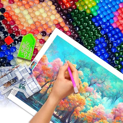 JATOK Diamond Painting Kit for Adults, Fantasy Forest, 27.5 x 15.7 in - color: Plum