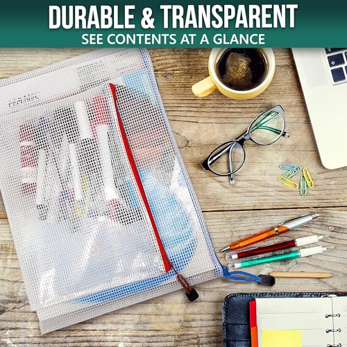 16 Pack Assorted Sizes Plastic Mesh Zipper Pouches for Storage & Organize Board Games - Puzzles - Documents - Bills - School and Office Supplies - Travel - Makeup - Multisize Mesh Zipper Pouch - size: 16 Pack Multisize