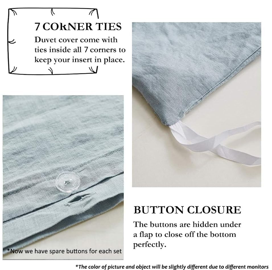 Simple&Opulence 100% Linen Duvet Cover Set with Embroidery Border Washed - 3 Pieces (1 Duvet Cover & 2 Pillow Shams) with Button Closure Soft Breathable Farmhouse - Dusty Blue, Full Size - color: Dusty Blue, size: Full