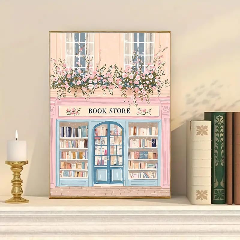 Stamped Cross Stitch Kits - Book Store Embroidery Starter Kit for Adult Beginners, 11CT Needlepoint Cross-Stitch Patterns Dimensions Kit 12×16 Inch - color: SZX-371-1