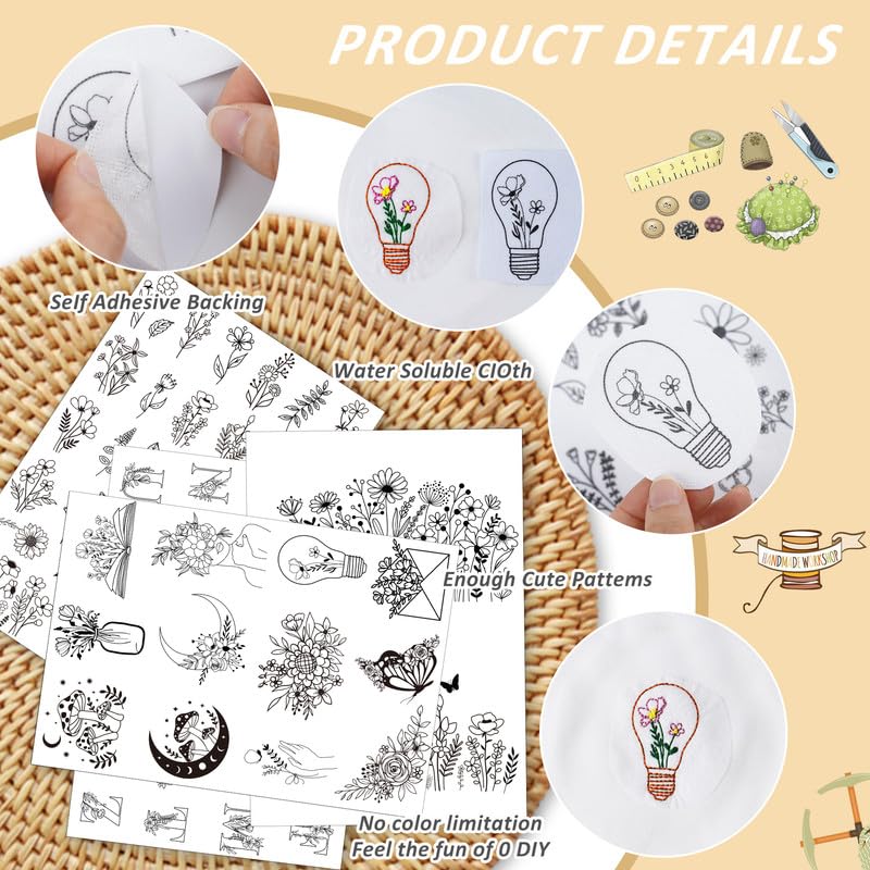 Water Soluble Embroidery Patterns, Stick and Stitch Paper for Sewing - style: floral785