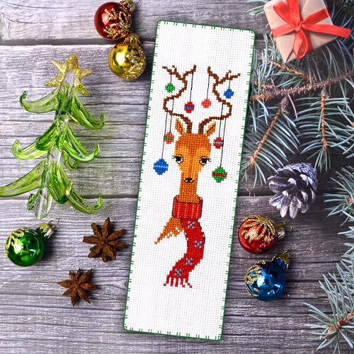 Povitrulya Santa's Reindeer - Counted Cross Stitch Bookmark Kit - DIY Embroidery Set - Hand Made Christmas Gift - color: Santa's deer