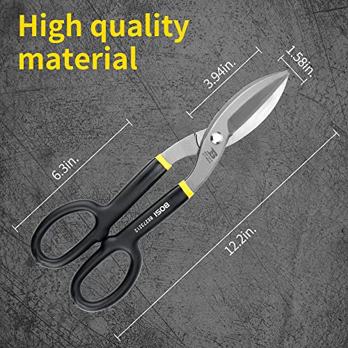 12" Straight Pattern Tin Snips, Flat Blade Metal Cutters, Straight Shears - size: 12 Inch