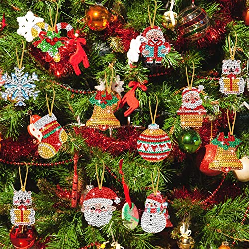 Jetec 20 Pcs Christmas Diamond Art Painting Ornaments Kits 5D DIY Craft