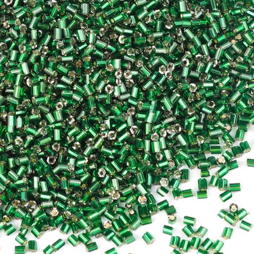 6000pcs Green Bugle Beads Bulk, Embroidery Tube Short Beads for Jewelry Making, Bracelet,Necklaces Supplies,Craft DIY(3x2mm) - color: Grass green