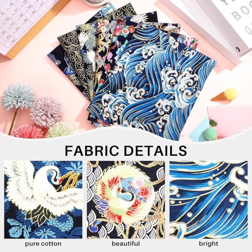 Japanese Style Fabric Squares Fat Quarters Cotton Bundle,Fresh Style - color: Fresh Style