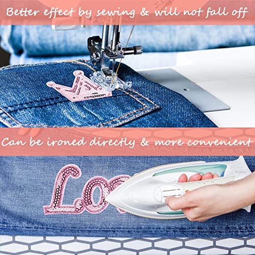 54 Pieces Iron on Sequin Letters Alphabet Patches Iron on Appliques Love Design Sew on Patches Glitter Hotfix for Bag Shoes DIY Craft Supplies(Pink) - color: Pink