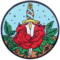 Rose and Dagger Patch Embroidered Applique Badge Iron On Sew On Emblem