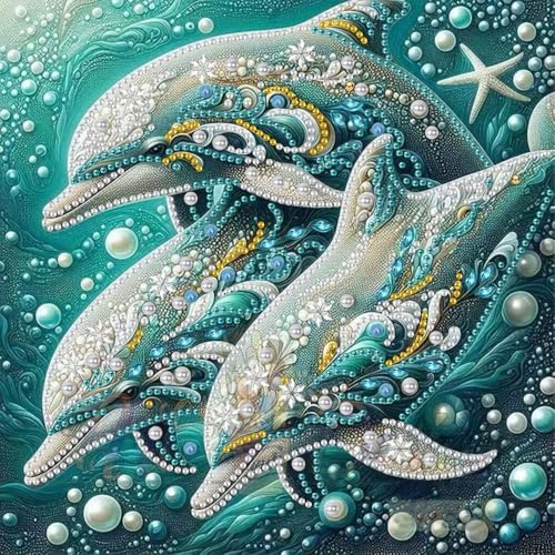 Dolphin Animal Diamond Art Kits for Adults Beginner,5D Diamond Painting Kits for Dolphin Family,DIY Special Shape Gem Painting Crystal Rhinestones Crafts Art Kits,Home Wall Decor 11.8 X 11.8Inch - color: XJ109