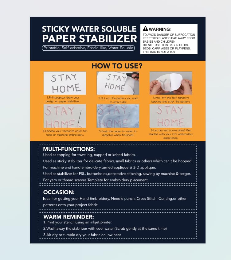 FURWEY Water Soluble Stabilizer for Embroidery,8PCS 8.5x11,Self Adhesive - size: 8P