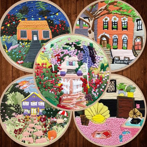 Allazone 2 Sets Embroidery Kit for Beginners, Stitch Practice Kits for Craft Lover Hand Stitch with Embroidery Fabric with Stamped Pattern, Starter Stitch Kits Suitable for Adults (Garden) - color: Garden