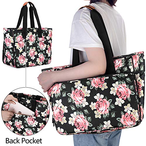 Yarwo Embroidery Project Bag with Multi Pockets for Cross Stitch Supplies - color: Black Peony