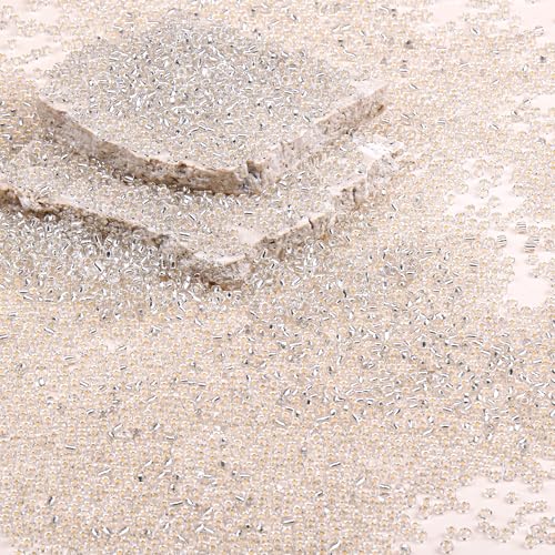 Legefo 4mm Glass Seed Beads Bulk, Clear Silver White 6/0 Small Mini Pony Seed Beads, Tiny Round Craft Bead for Bracelet Necklace Wrist Jewelry Making Beading Weaving DIY Crafts Supplies, 1000pcs - color: CLear Silver White