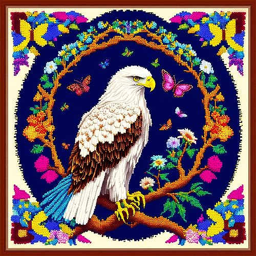 Dimensean Stamped Cross Stitch Kits Full Range of Embroidery Patterns Starter Kits for Beginners Adult DIY Cross Stitches Needlepoint Kits 11CT-Eagle Flower 17.7x17.7 inch - color: Pattern Style 22