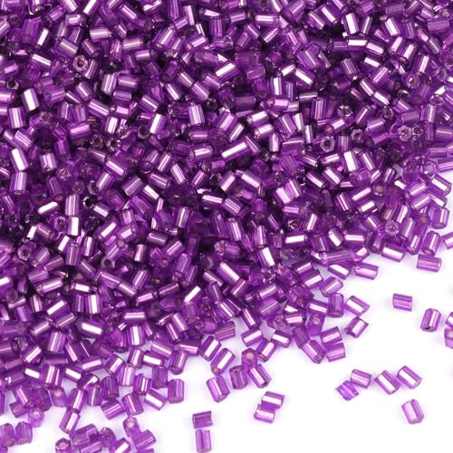 6000pcs Purple Bugle Beads Bulk, Embroidery Tube Short Beads for Jewelry Making, Bracelet,Necklaces Supplies,Craft DIY(3x2mm) - color: Deep Purple