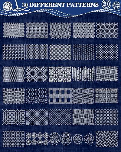 FIVEIZERO 30PCS Sashiko Stencils Kit,Sashiko Templates&4 Heat Erasable Pens - color: new style-big