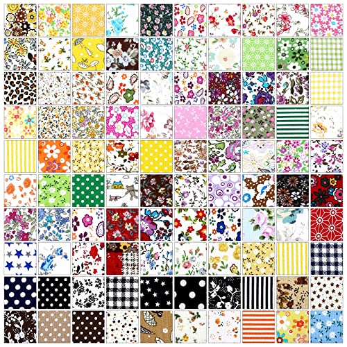 Irenare 100 Pcs 8 x 8 Inches Cotton Fabric Squares Bundle Quilting Fabric - style: Floral