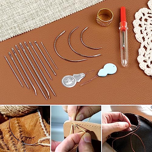 FIVEIZERO Heavy Duty Hand Sewing Needles Set - Large Eye Leather Sewing Needles for Hand Stitching,Upholstery, Carpet,and Canvas Repair, Including Curved Sewing Needles and Needle Threaders