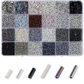 7500Pcs Black Glass Seed & Tube Bugle Beads Kit for Embroidery and Craft - color: F-Black