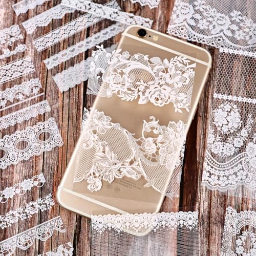 Lace Stickers for Scrapbooking, 30 Sheets Scrapbook Stickers Book for Wedding Invitations, Bridal Scrapbook Supplies, Transparent PET Stickers for Junk Journaling, Delicate Silk Lace Themed - color: Delicate Lace