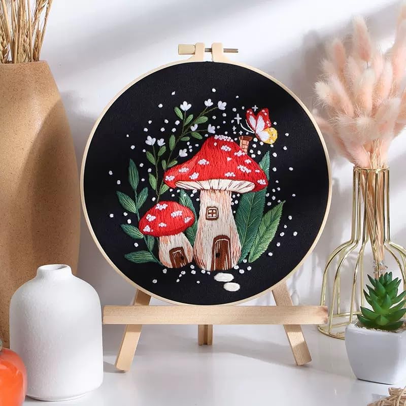 Haootadiy Beginner Embroidery Kit for Adults, Easy Cross Stitch Kit for Beginners and Adults, Full Embroidery Hoop Kit with Needles and Thread Included (Pattern 8) - color: Pattern 8