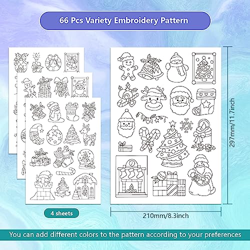 GLOBLELAND 4 Sheets Christmas Water Soluble Embroidery Pattern - color: Christmas