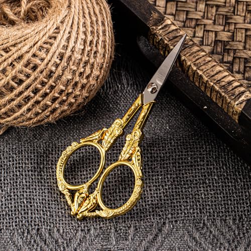Embroidery Scissors, Small Sharp Pointed Sewing Scissors for Cross Stitch Cutting Embroidery Sewing Handcraft Craft Art Work DIY Tool with PU Leather Sheath (Gold) - color: Gold